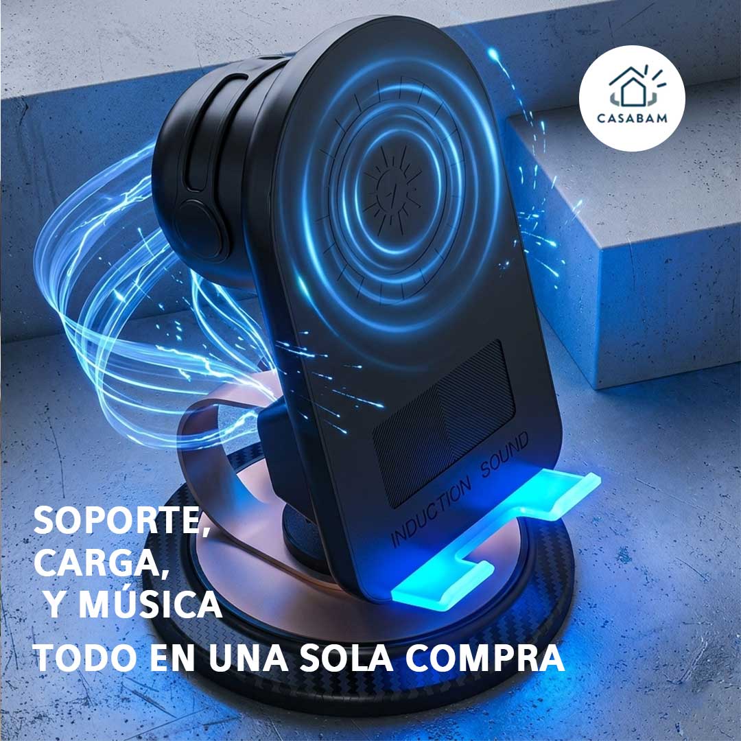 Soporte 3 en 1 para celular - Sostiene tu celular y amplifica el sonido mientras cargas tu celular mismo tiempo , sin cables