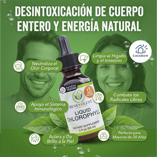 Clorofila Benevolent - Líquida Energizante - Elimina lo que te agota por dentro y siéntete activa desde el primer día