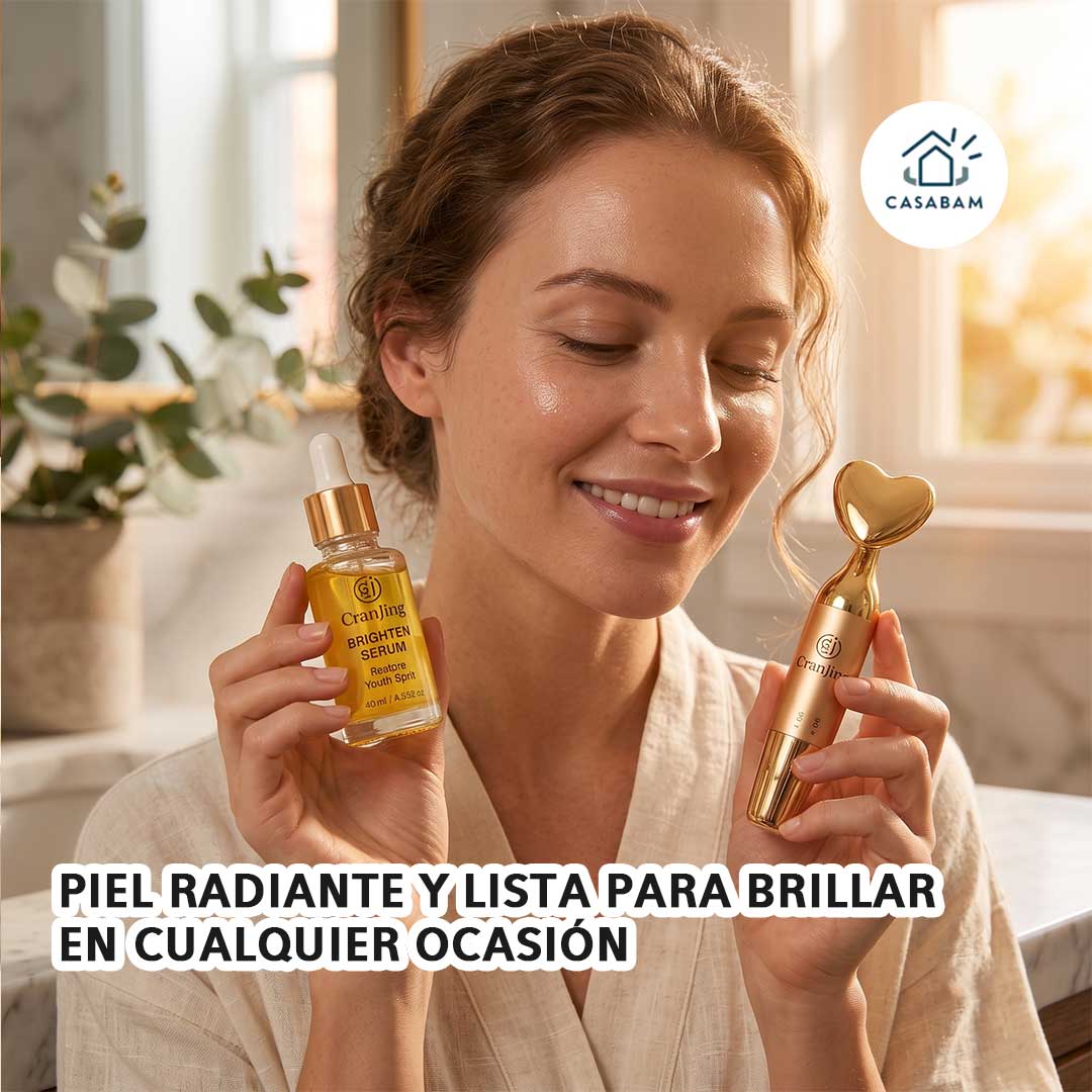 Kit Serum Guanjing+Masajeador Portátil - Masajea e ilumina tu rostro - Piel radiante y firme, lista para cualquier ocasión