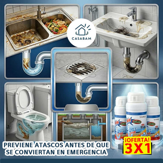 3 x 1 Limpiador de Drenaje - Solución rápida y limpia - Destapa en minutos sin salpicaduras