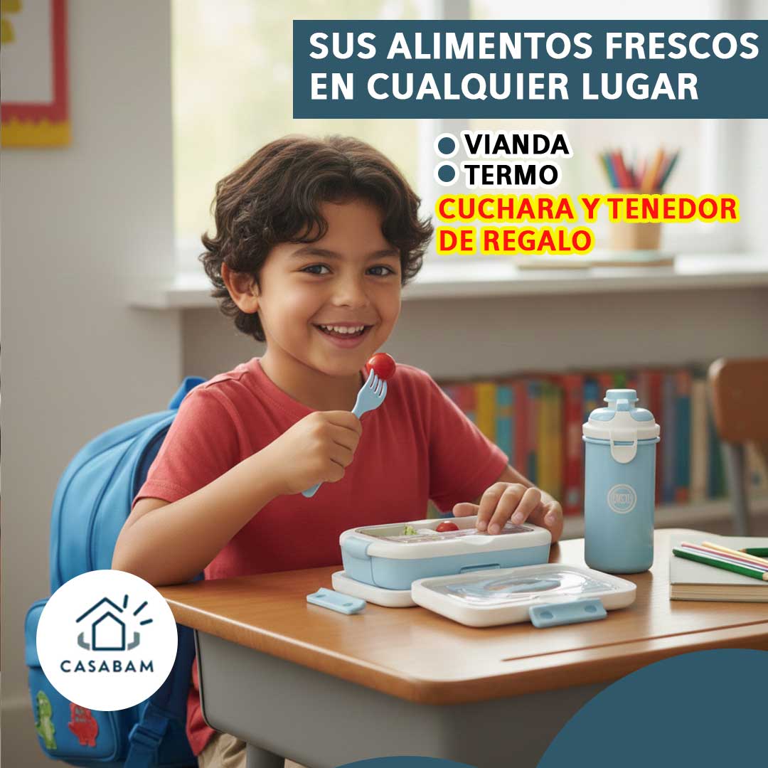Kit Lonchera Escolar Todo en Uno – Incluye recipiente, vaso y cubiertos listos para usar – Prepárate para el regreso a clases