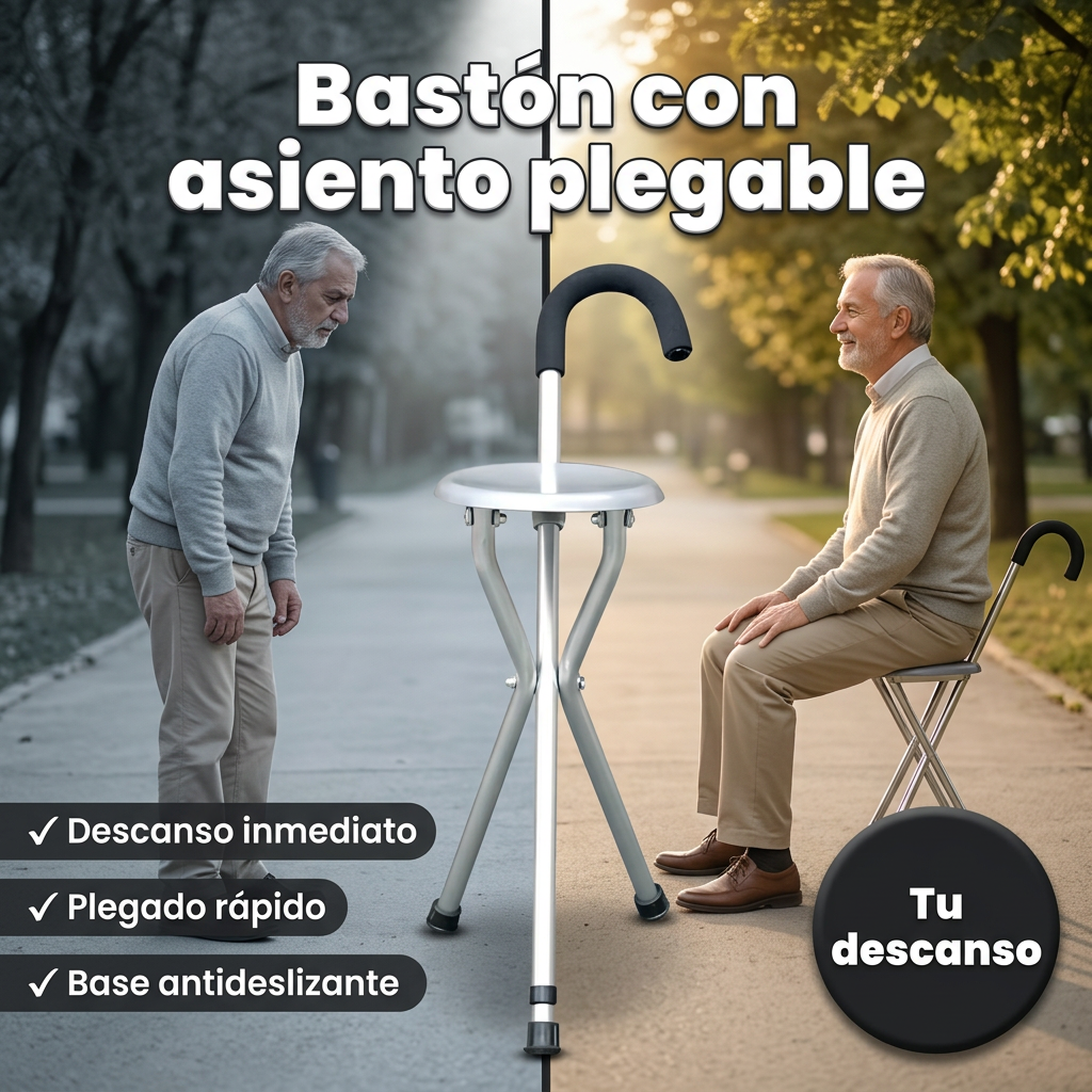 Bastón con asiento plegable - Descansa donde lo necesites