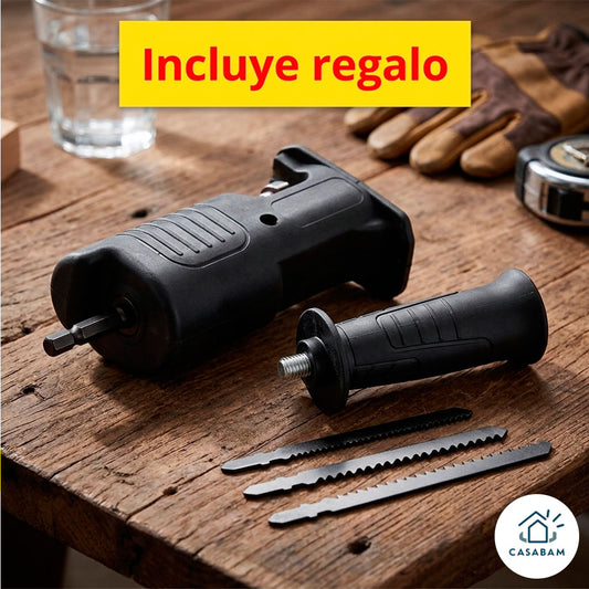 Combo Taladro + Adaptador Sierra – Corte Preciso Inmediato – Reemplaza herramientas costosas con un solo kit listo para usar