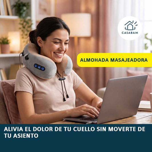 Almohada Masajeadora - Combina soporte y masaje cervical portátil - Descansa el cuello donde sea, sin sufrir después