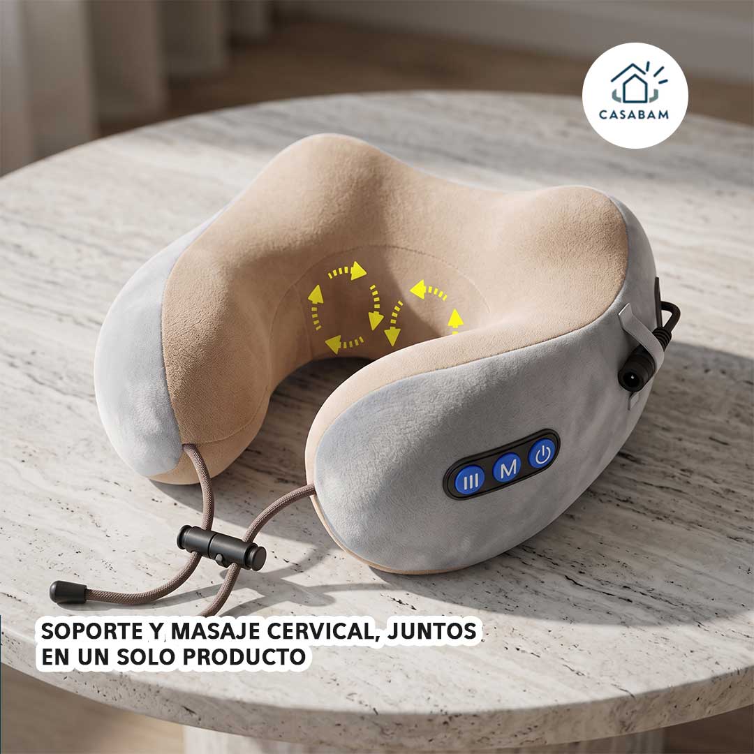 Almohada Masajeadora - Combina soporte y masaje cervical portátil - Descansa el cuello donde sea, sin sufrir después