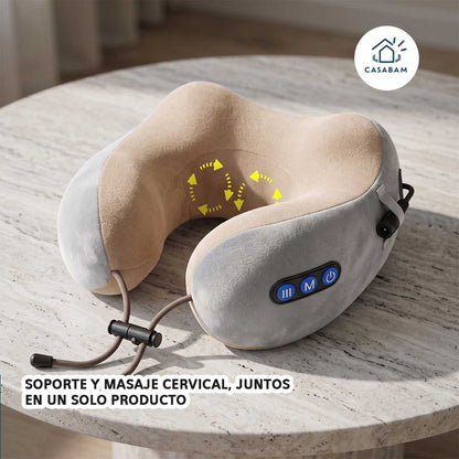 Almohada Masajeadora - Combina soporte y masaje cervical portátil - Descansa el cuello donde sea, sin sufrir después