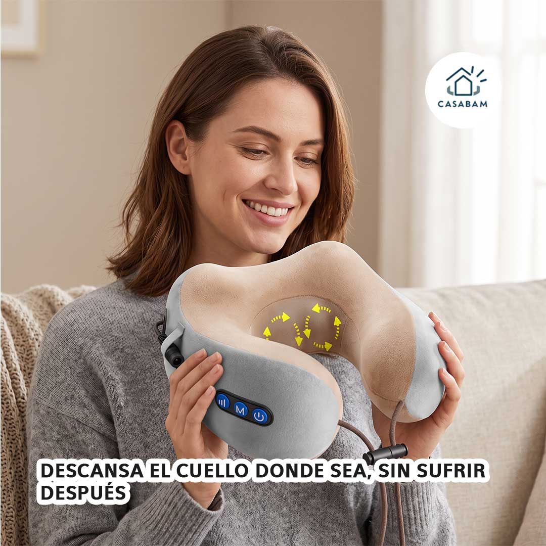 Almohada Masajeadora - Combina soporte y masaje cervical portátil - Descansa el cuello donde sea, sin sufrir después