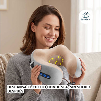 Almohada Masajeadora - Combina soporte y masaje cervical portátil - Descansa el cuello donde sea, sin sufrir después