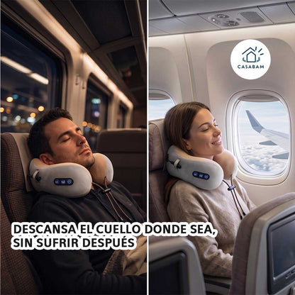 Almohada Masajeadora - Combina soporte y masaje cervical portátil - Descansa el cuello donde sea, sin sufrir después