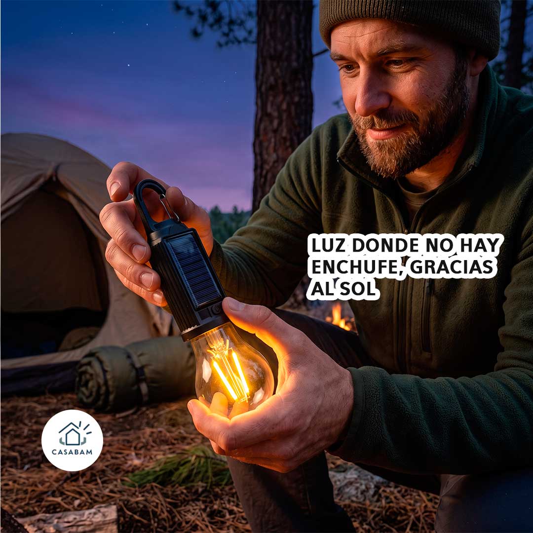 Bombillo Recargable con panel Solar - Iluminación instantánea para exteriores - Luz donde no hay enchufe cerca