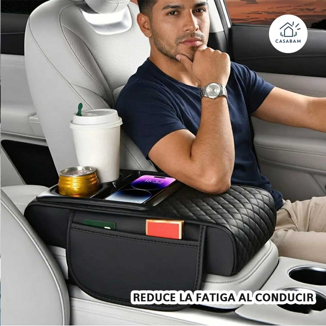Apoyabrazos 3 en 1 para Auto – Aumenta comodidad y orden interior – Moderniza tu conducción, organización y carga inalámbrica en segundos