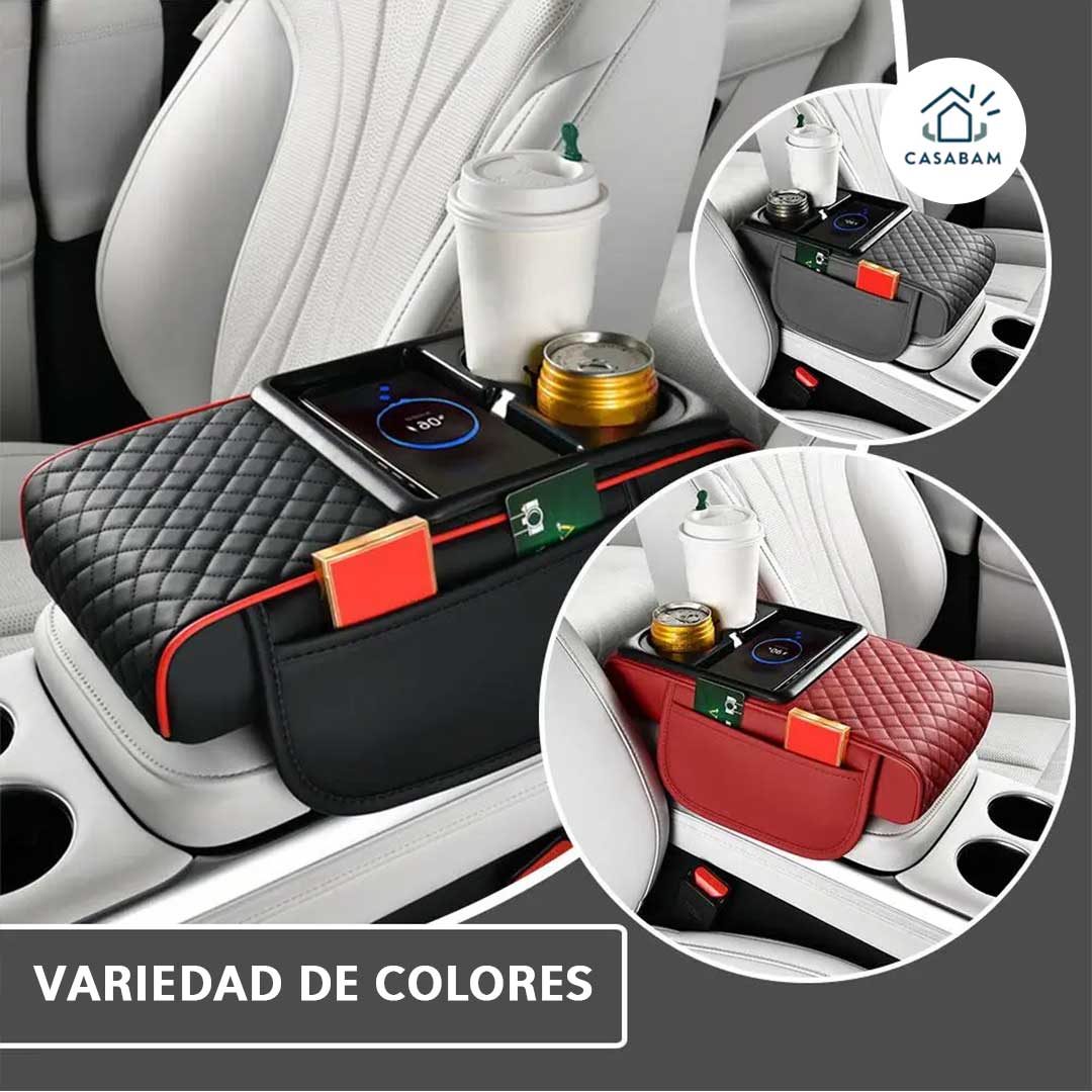 Apoyabrazos 3 en 1 para Auto – Aumenta comodidad y orden interior – Moderniza tu conducción, organización y carga inalámbrica en segundos