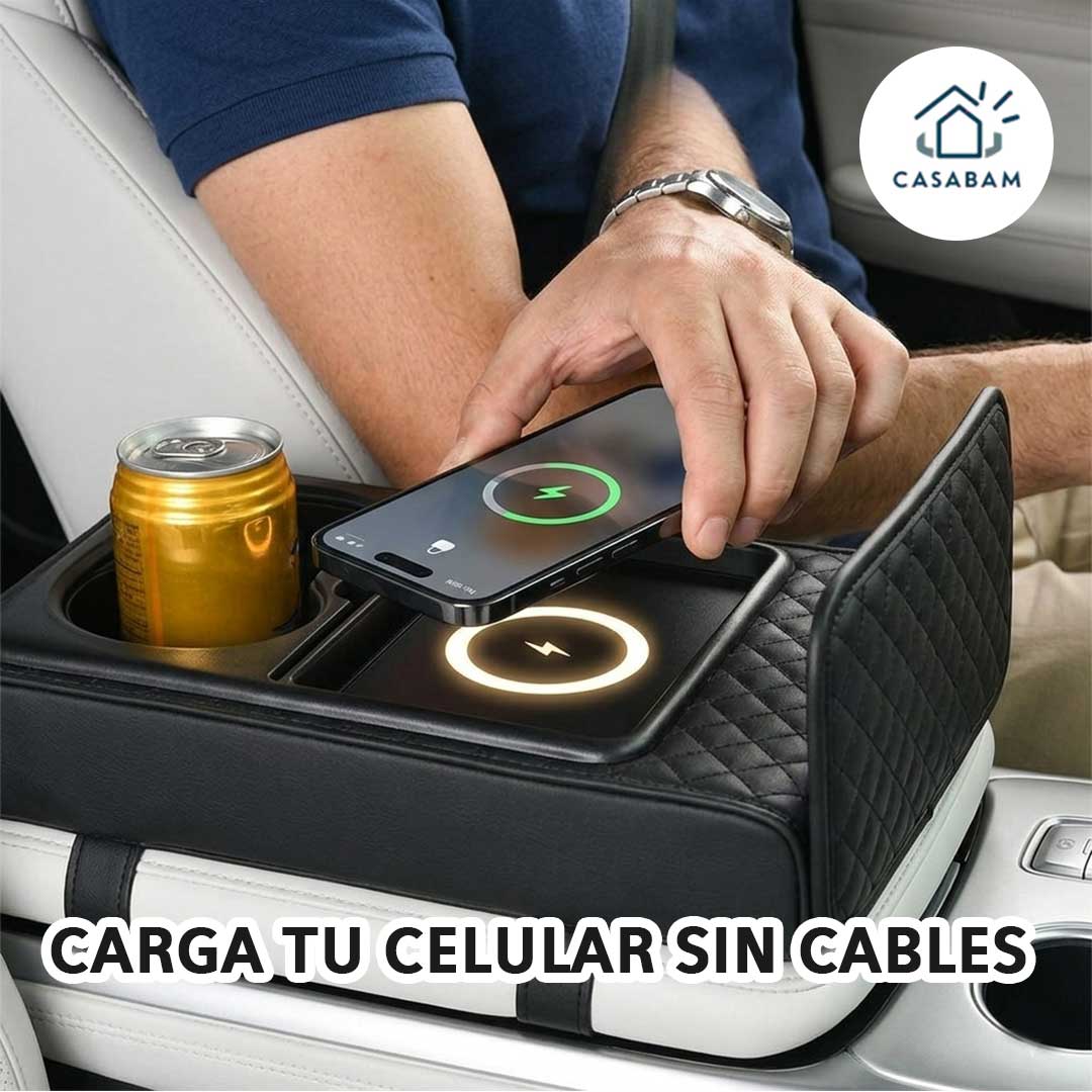 Apoyabrazos 3 en 1 para Auto – Aumenta comodidad y orden interior – Moderniza tu conducción, organización y carga inalámbrica en segundos