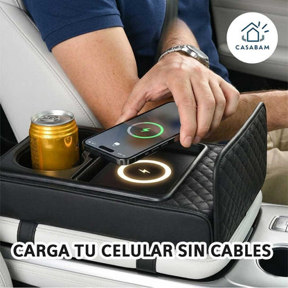 Apoyabrazos 3 en 1 para Auto – Aumenta comodidad y orden interior – Moderniza tu conducción, organización y carga inalámbrica en segundos