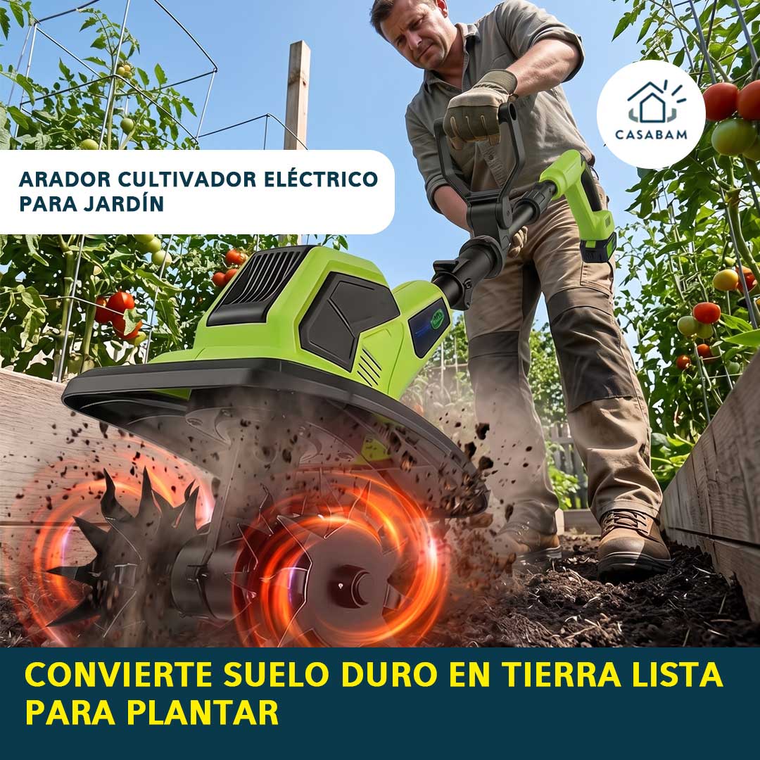 Arador Cultivador Eléctrico para Jardín - Afloja y remueve tierra dura - Sin esfuerzo ni motocultor grande