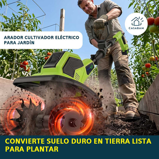 Arador Cultivador Eléctrico para Jardín - Afloja y remueve tierra dura - Sin esfuerzo ni motocultor grande