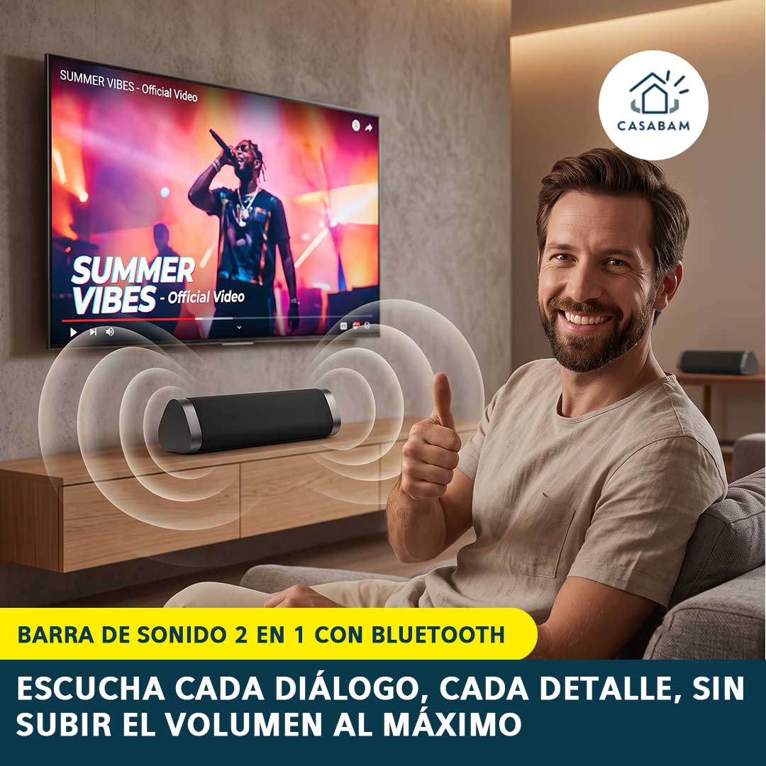 Barra de Sonido 2en1 con Bluetooth - Sonido envolvente para TV, gaming y fiestas - Sin gastar en sistemas caros