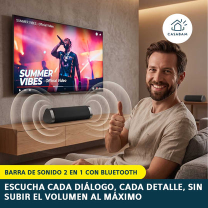 Barra de Sonido 2en1 con Bluetooth - Sonido envolvente para TV, gaming y fiestas - Sin gastar en sistemas caros