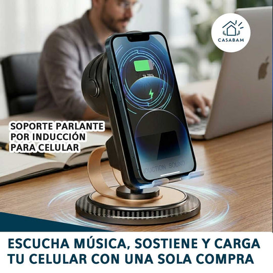 Soporte 3 en 1 para celular -  Sostiene tu celular y amplifica el sonido mientras cargas tu celular mismo tiempo , sin cables