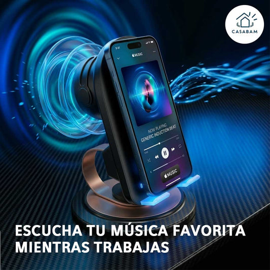 Soporte 3 en 1 para celular -  Sostiene tu celular y amplifica el sonido mientras cargas tu celular mismo tiempo , sin cables