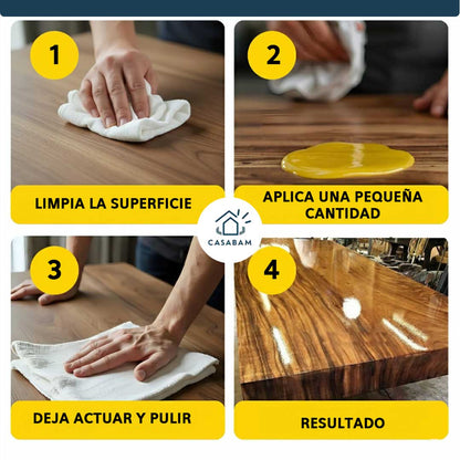 Restaurador Premium para Madera y Cuero – Renueva y Protege – Devuelve el brillo natural en minutos sin lijar ni gastar en barnices