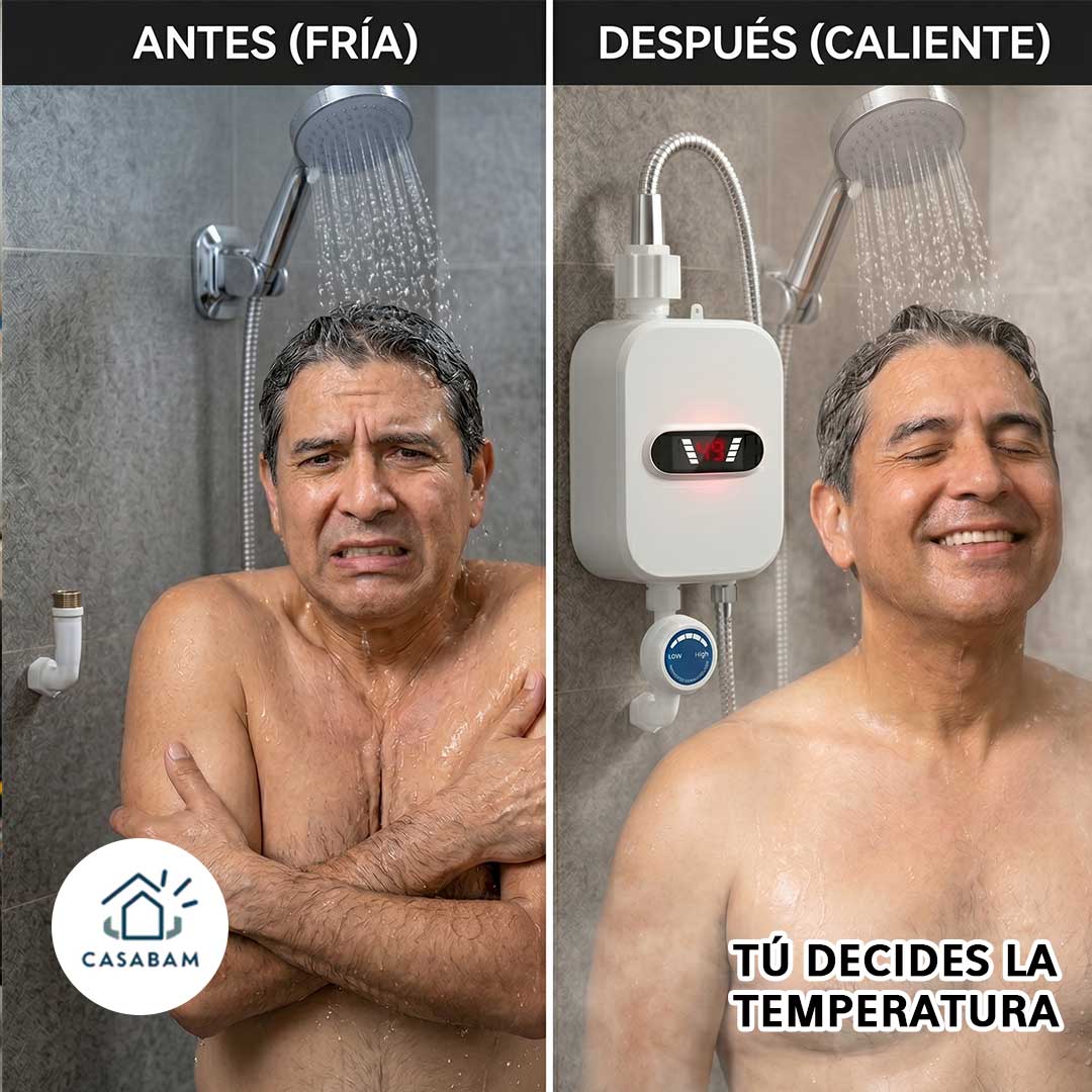 Calentador De Agua - sin pagar de más — La ducha caliente que tu familia merece, sin esperas ni boletas infladas