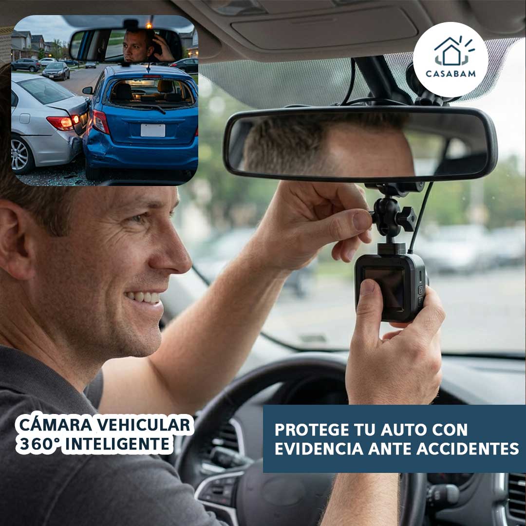 Cámara Vehicular 360° Inteligente – Graba en Full HD – Protege tu vehículo con evidencia clara ante accidentes y reclamos de seguro