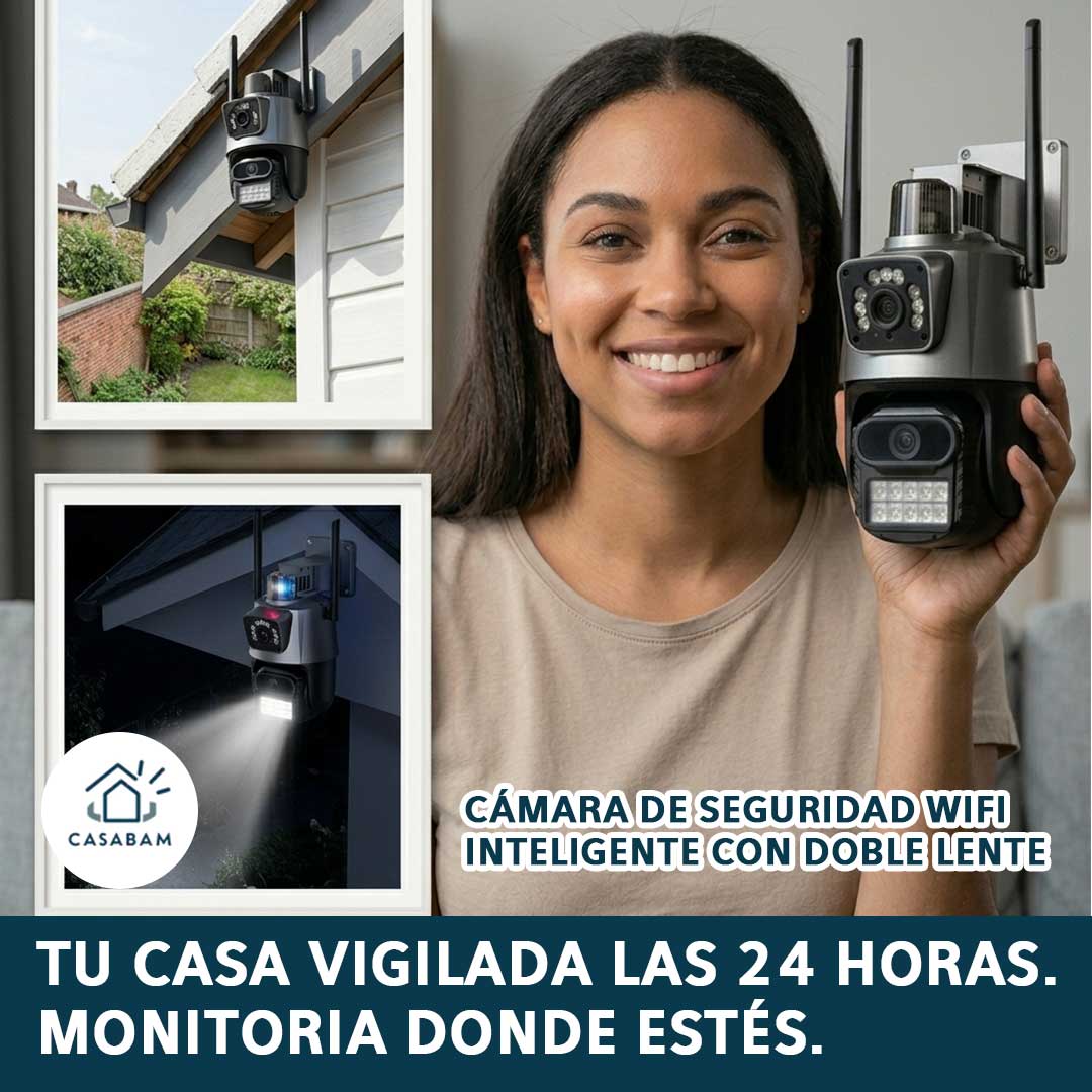 Cámara de seguridad WiFi con visión nocturna y alarma con doble lente - Vigila y alerta en tiempo real, lo que tu hogar o negocio necesita.