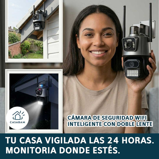 Cámara de seguridad WiFi con visión nocturna y alarma con doble lente - Vigila y alerta en tiempo real, lo que tu hogar o negocio necesita.