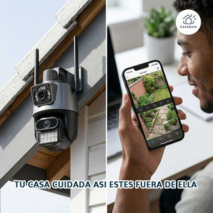 Cámara de seguridad WiFi con visión nocturna y alarma con doble lente - Vigila y alerta en tiempo real, lo que tu hogar o negocio necesita.