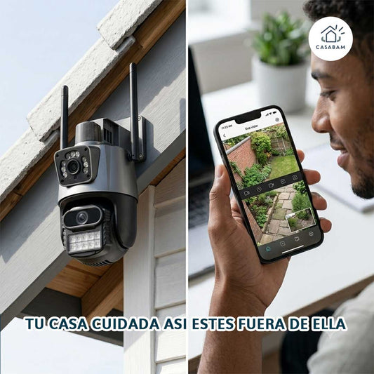 Cámara de seguridad WiFi con visión nocturna y alarma con doble lente - Vigila y alerta en tiempo real, lo que tu hogar o negocio necesita.