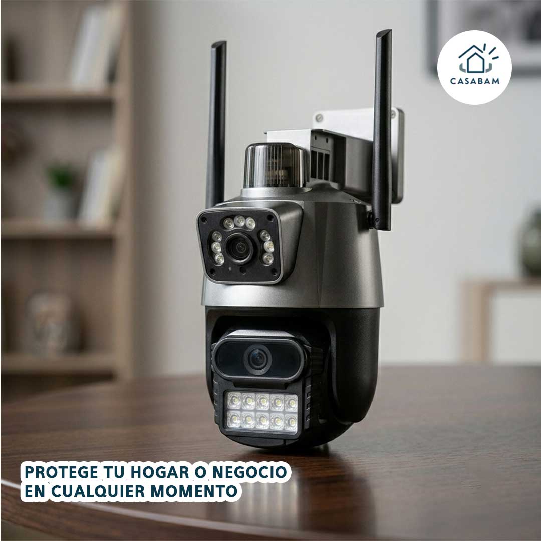 Cámara de seguridad WiFi con visión nocturna y alarma con doble lente - Vigila y alerta en tiempo real, lo que tu hogar o negocio necesita.