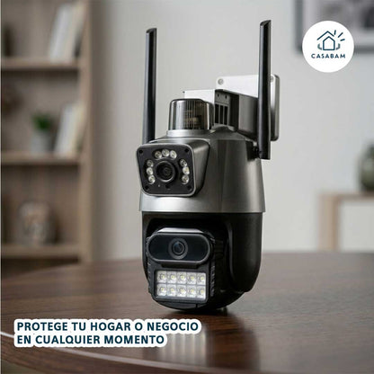 Cámara de seguridad WiFi con visión nocturna y alarma con doble lente - Vigila y alerta en tiempo real, lo que tu hogar o negocio necesita.