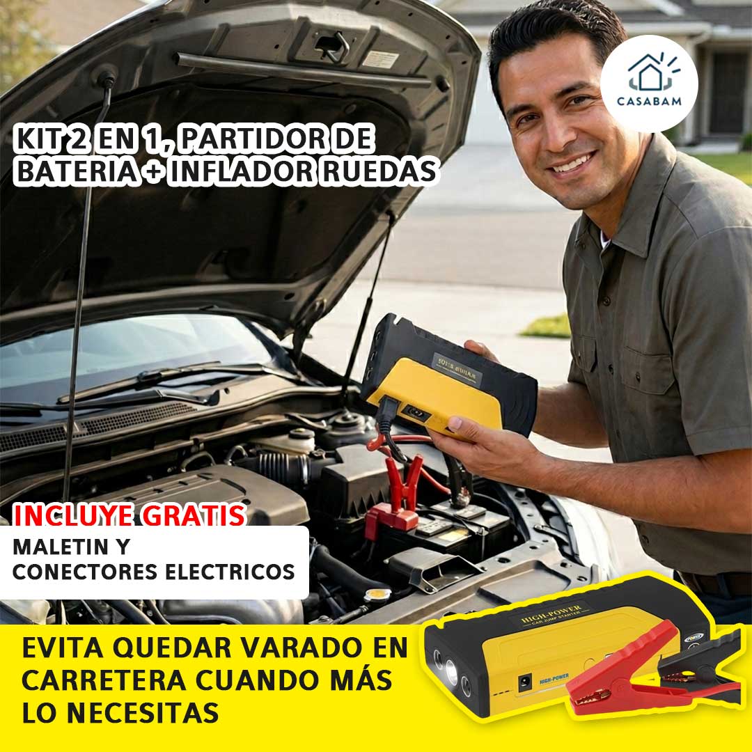 Cargador Arrancador Portátil – Respaldo de arranque instantáneo – Evita quedarte varado en carretera en cualquier momento
