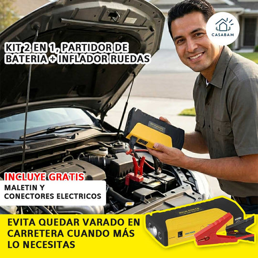 Cargador Arrancador Portátil – Respaldo de arranque instantáneo – Evita quedarte varado en carretera en cualquier momento