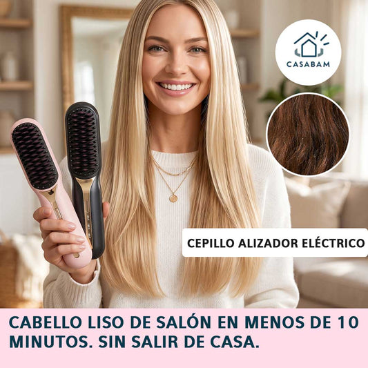 Cepillo alizador eléctrico de cerámica - Cabello liso y brillante en menos de 10 minutos, sin salir de casa