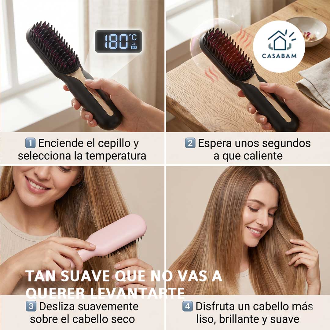 Cepillo alizador eléctrico de cerámica - Cabello liso y brillante en menos de 10 minutos, sin salir de casa