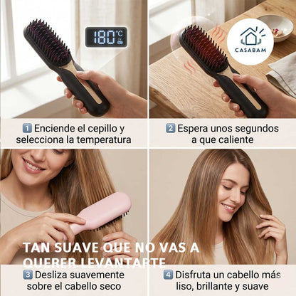 Cepillo alizador eléctrico de cerámica - Cabello liso y brillante en menos de 10 minutos, sin salir de casa