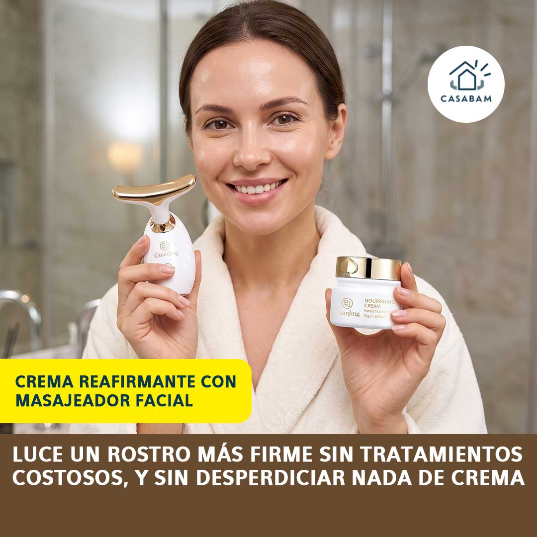 Crema Reafirmante con Masajeador Facial - Masajea, reafirma y nutre tu piel - Rostro más firme sin desperdiciar tu crema
