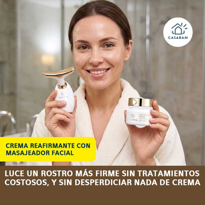 Crema Reafirmante con Masajeador Facial - Masajea, reafirma y nutre tu piel - Rostro más firme sin desperdiciar tu crema