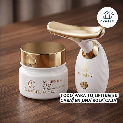 Crema Reafirmante con Masajeador Facial - Masajea, reafirma y nutre tu piel - Rostro más firme sin desperdiciar tu crema
