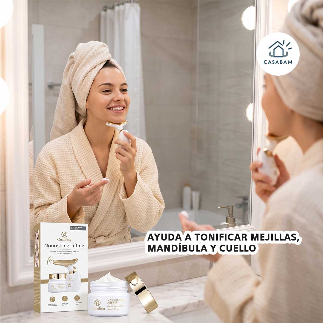 Crema Reafirmante con Masajeador Facial - Masajea, reafirma y nutre tu piel - Rostro más firme sin desperdiciar tu crema