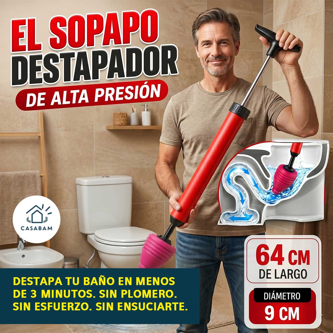 Desatascador de alta presión - Destapa tu inodoro en menos de 3 minutos, sin plomero y sin esfuerzo