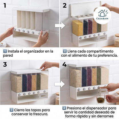 Dispensador de granos - Organiza y dosifica tus granos en segundos - Tu cocina ordenada, sin bolsas ni derrames