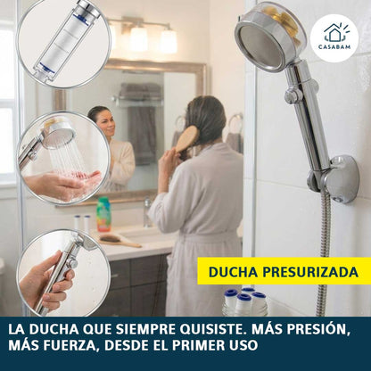 Ducha Presurizada - Convierte cualquier baño con poca agua en una ducha potente. Sin obras, sin plomero. Solo conéctala y listo.