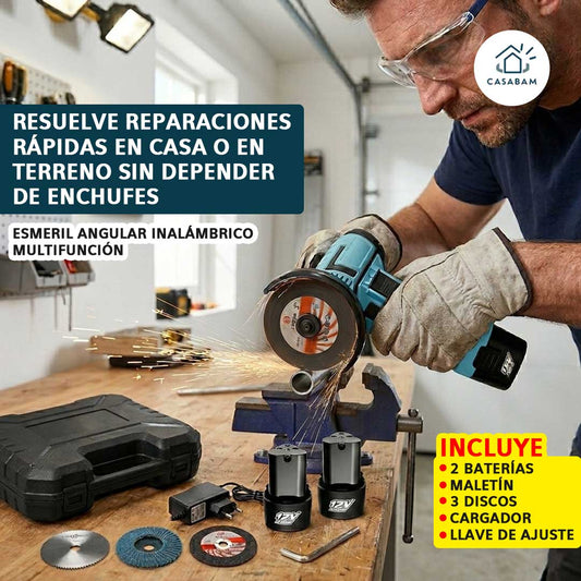 Esmeril Angular Inalámbrico Multifunción – Corta, pule y ajusta fácilmente – Trabaja sin enchufes ni equipos pesados