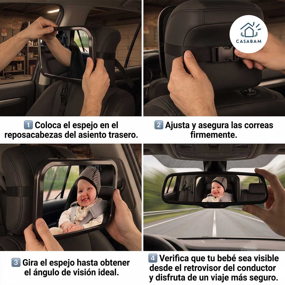 Espejo Retrovisor Para Bebes - Vigila a tu bebé sin distraerte del camino - Maneja tranquilo, sin soltar el volante