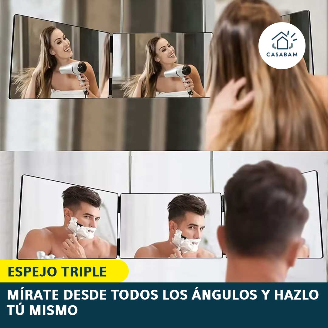 Espejo triple con giro de 360° para autocorte y peinado - Corta y peina tu cabello viéndote desde todos los ángulos,
