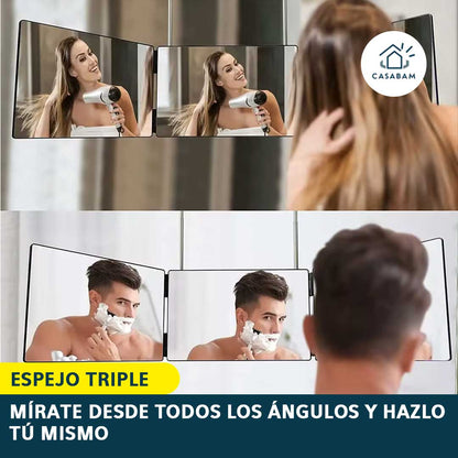 Espejo triple con giro de 360° para autocorte y peinado - Corta y peina tu cabello viéndote desde todos los ángulos,