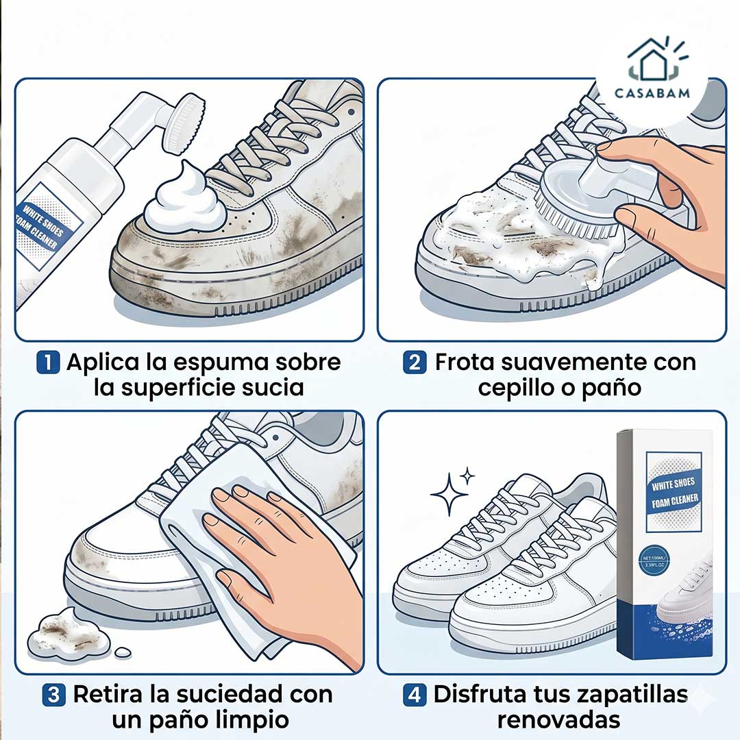 Espuma limpiadora de tenis blancos - Tenis como recién comprados antes de que salgas de casa